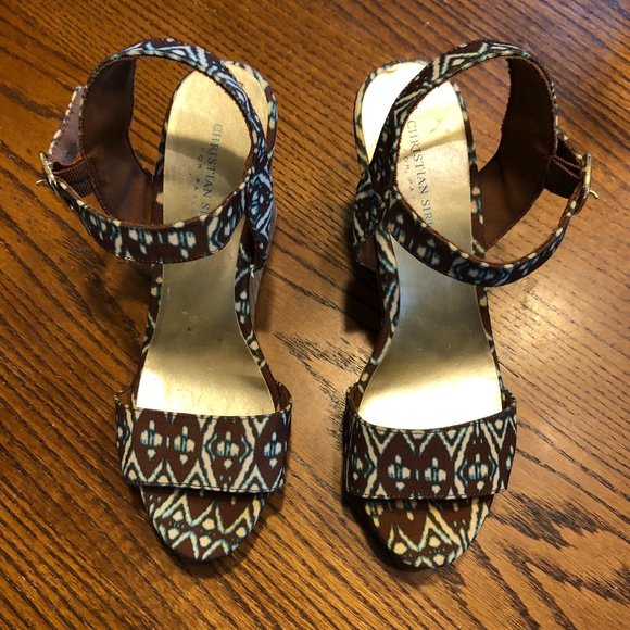 Christian Siriano fabric boho print cork wedges - Picture 2 of 7